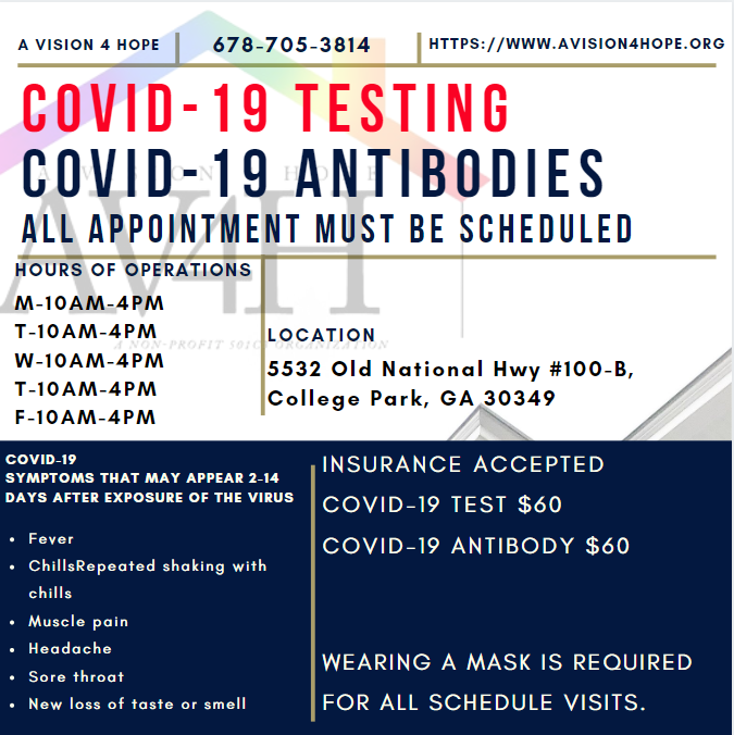 Old National Nonprofit Vision 4 Hope is offering COVID-19 Nasal and Blood Antibody Testing khalidCares.com/Survive