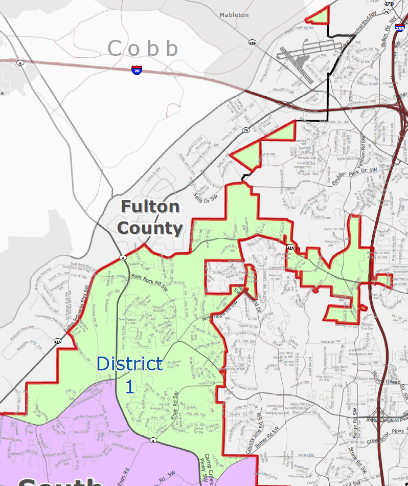 City of South Fulton District 1 (Cascades/Fulton Industrial) Map - khalidCares.com South Fulton 101