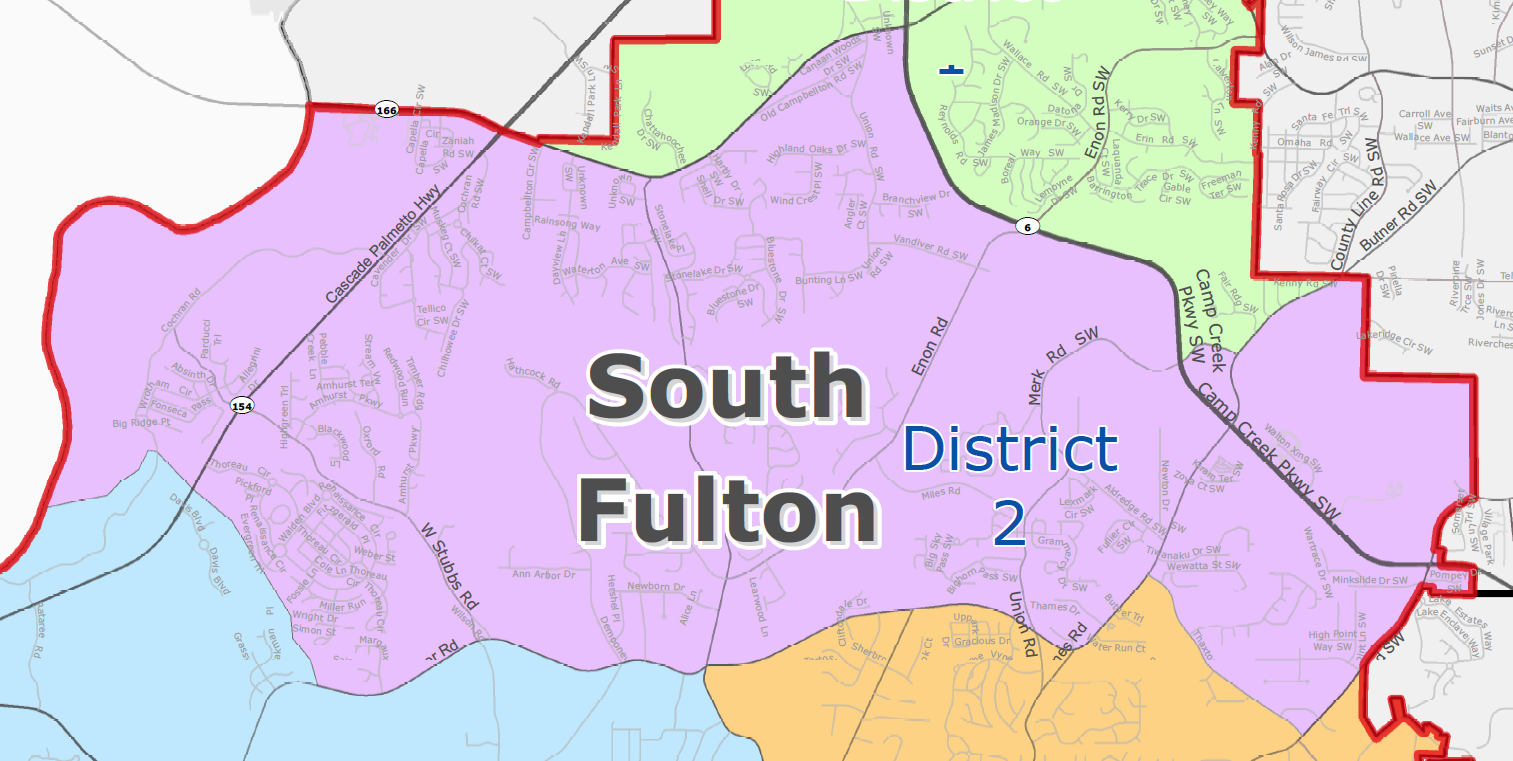 City of South Fulton District 2 (Cliftondale/Wolf Creek) Map - khalidCares.com South Fulton 101