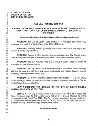 City of South Fulton, GA Councilman khalid co-sponsored legislation establishing a $15 Minimum Wage for all city employees khalidCares.com/Policy