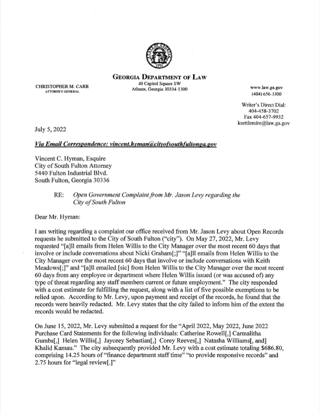 Georgia's Attorney General Chris Carr investigates of exorbitant fees being charged by City for Open Records Requests khalidCares.com/News 
