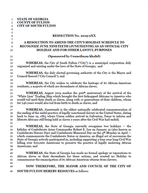 Resolution by Councilman khalid for make Juneteenth a Paid City Holiday - passed unanimously