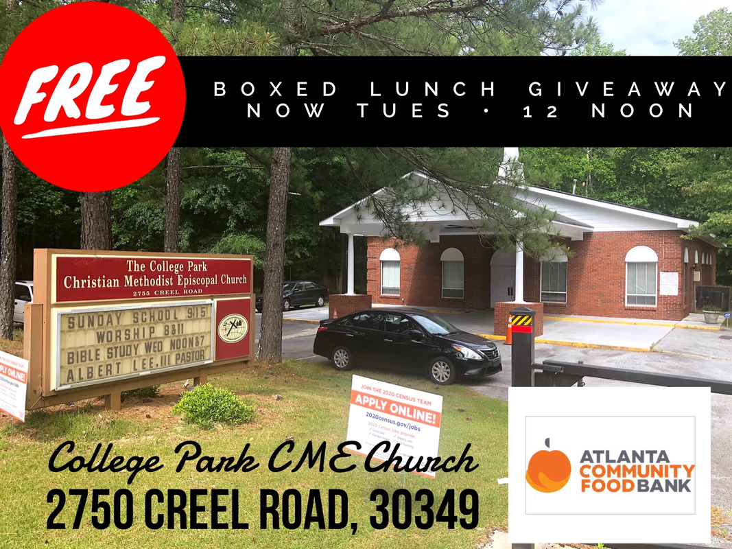 City of South Fulton Councilman khalid is partnering with College Park CME Church to give away FREE Boxed Meals Tuesdays at 12 PM, 2750 Creel Road, 30349 khalidCares.com/News