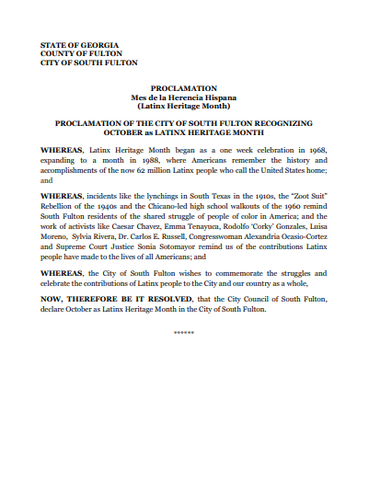South Fulton Councilman khalid authored a Resolution honoring Latinx Heritage Month, citing Afro-Latin Pan-Africanist  Dr. Carlos E. Russell among influential Latinx Americans. khalidCares.com/policy
